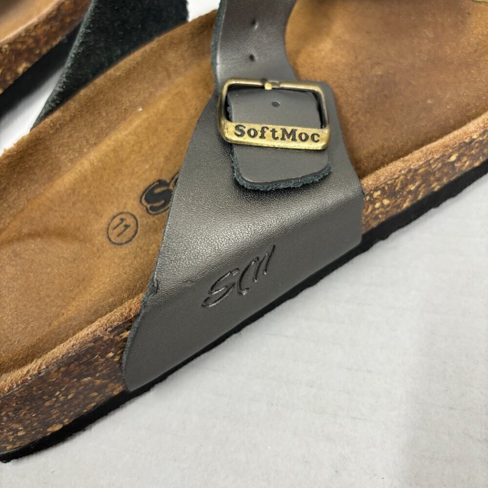 SoftMoc Flat Slip on Padded Footbed Pewter Leather Thong Sandal Buckle Size 11 - Picture 6 of 14